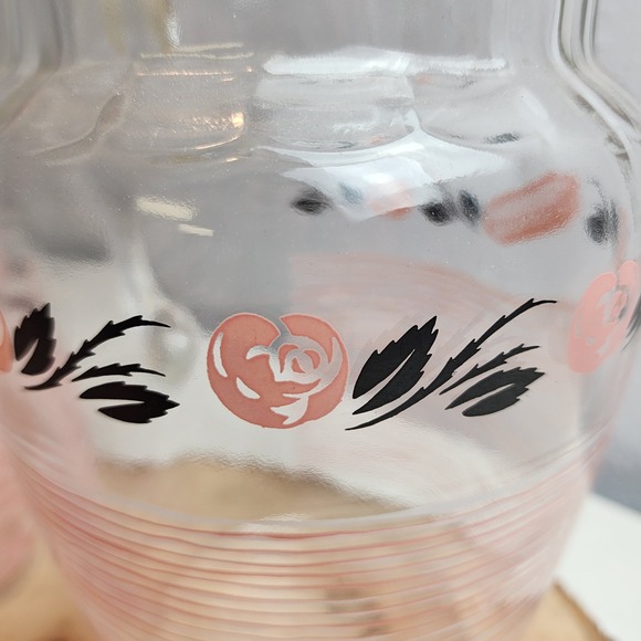 Vintage 1950's Anchor Hocking Pink Rose Swirl Pitcher and 6 Tumbler Glasses Set - Picture 5 of 9